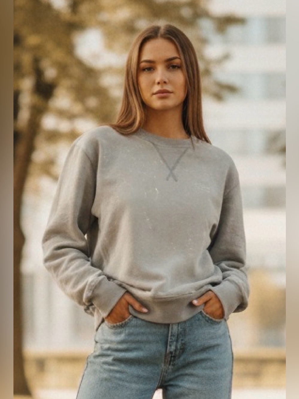 KATIN Women’s Light blue/grey Crewneck Sweatshirt, Back 2 school.